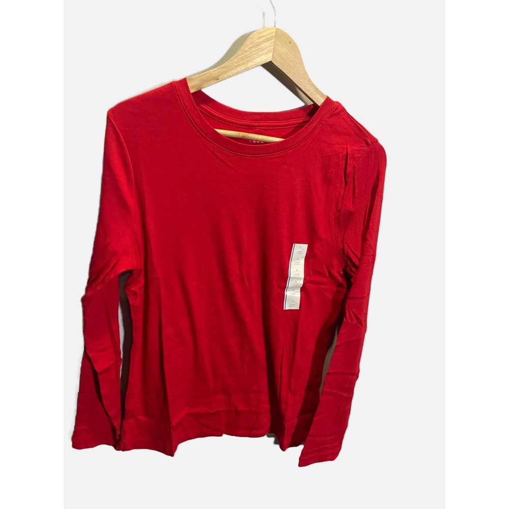 A‎ New Day Long Sleeve T-Shirt Womens Large Red Ribbed Crew Neck Casual Basic - Picture 2 of 5